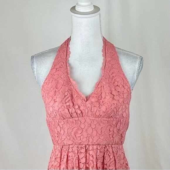 David’s Bridal Coral Lace Halter BalletCore Party Event Dress NWOT Size 2 - Picture 3 of 12